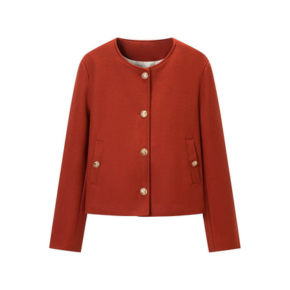 Women’s short jacket in boxy cut with round neck and gold decorative buttons EVA-US
