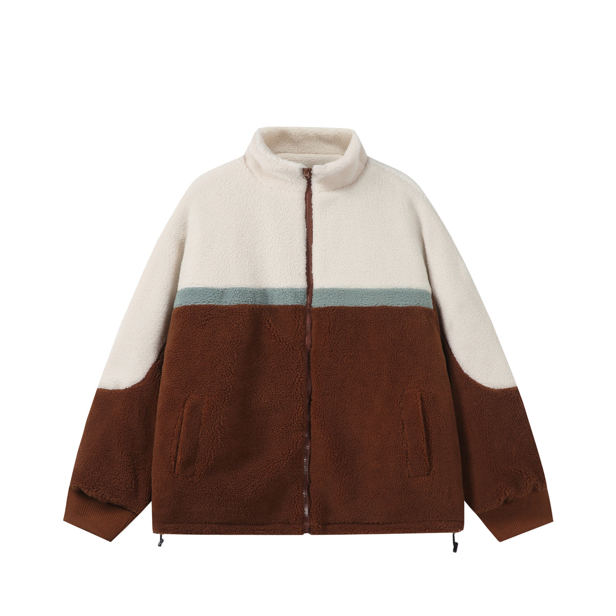 Unisex Oversized Sherpa-Fleece Jacket with Stand Collar and Front Zip EVA-US