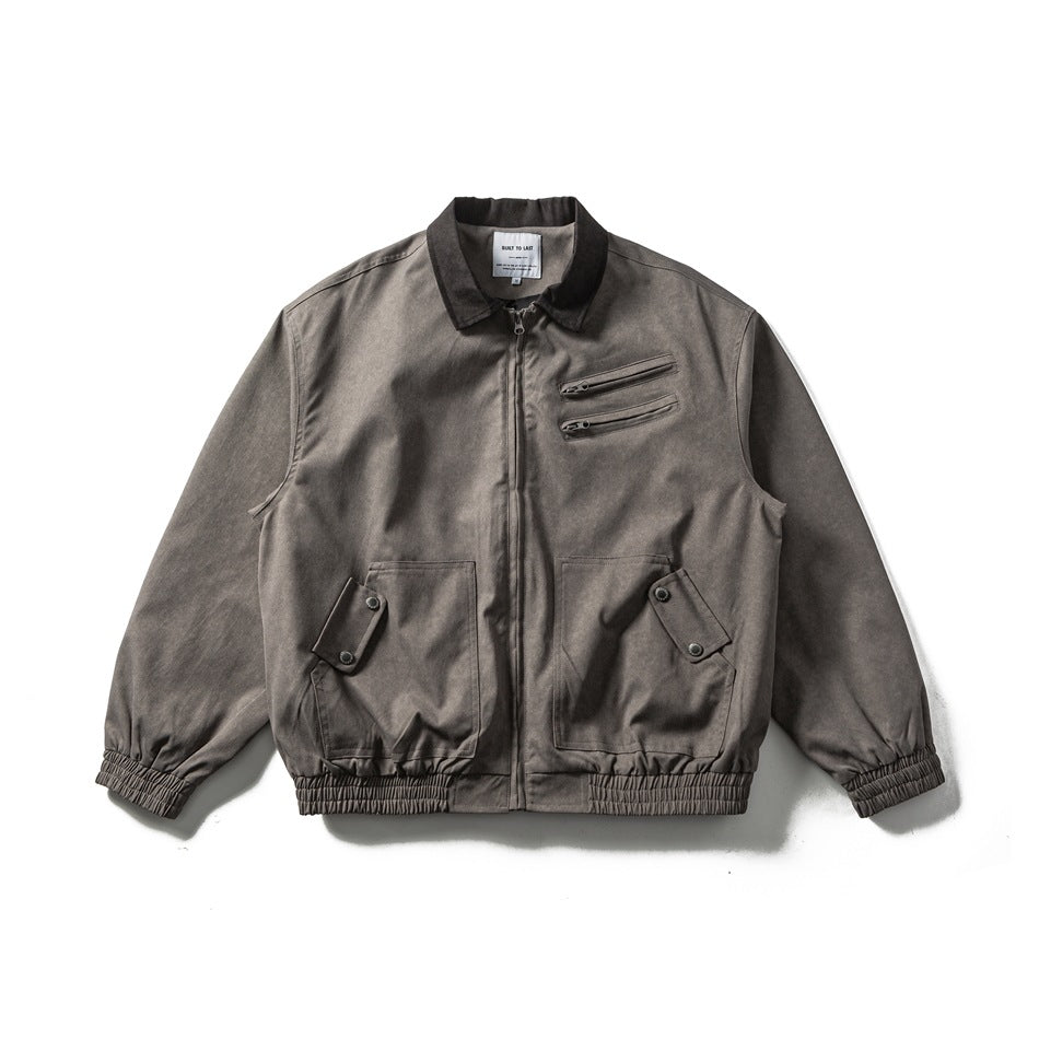 Men's Boxy Canvas Blouson Jacket in Utility Look with Cord Collar and Zip Chest Pockets EVA-US