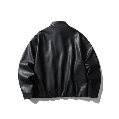 Men's leather pilot jacket with high stand-up collar and zip chest pocket EVA-US