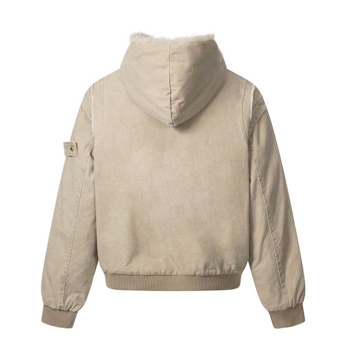 Men's Vintage-Inspired Denim Bomber Jacket with Teddy Fur Hood EVA-US