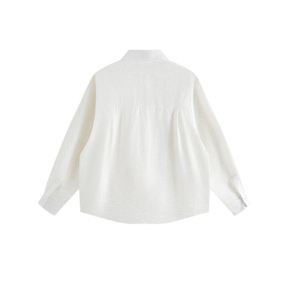 Women's oversized shirt blouse made of textured cotton blend with box pleats EVA-US