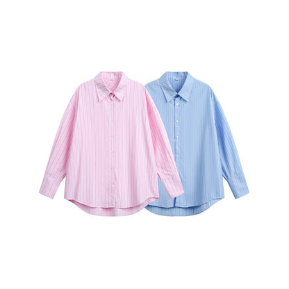 Women's Relaxed-Fit Boxy Shirt Blouse with fine ribbed texture and extended back hem EVA-US