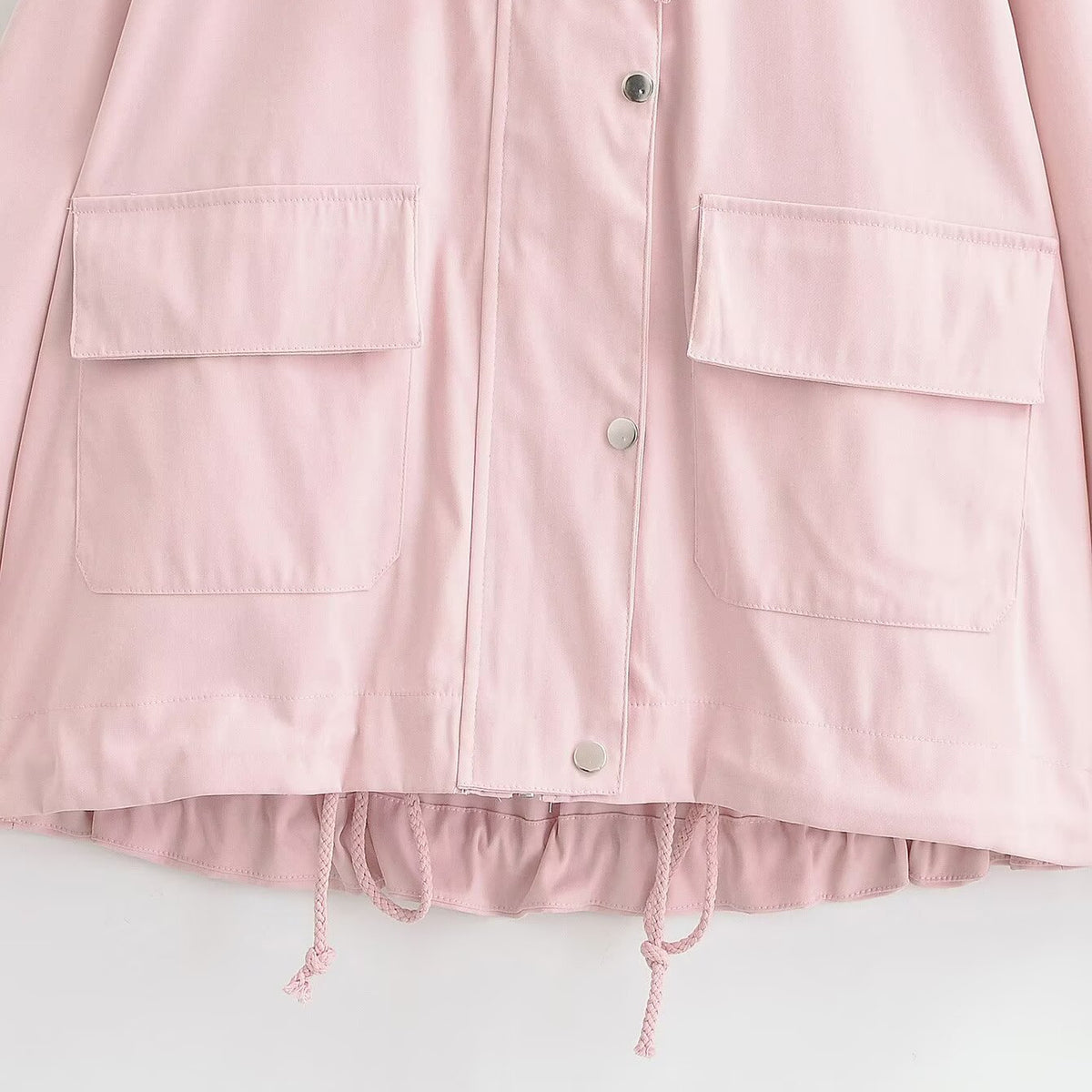 Women's Short Water-Repellent Hooded Jacket with Drawstring, Snap Button Placket, and Flap Pockets EVA-US