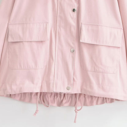 Women's Short Water-Repellent Hooded Jacket with Drawstring, Snap Button Placket, and Flap Pockets EVA-US