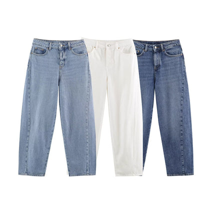 Women's high-waisted wide jeans with straight leg and cropped length EVA-US