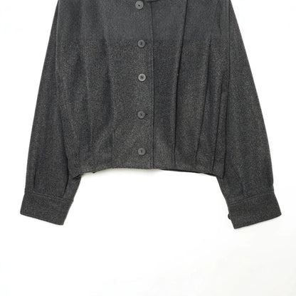 Women's Cropped Cape Jacket with High Stand Collar, Shoulder Straps and Continuous Button Placket EVA-US
