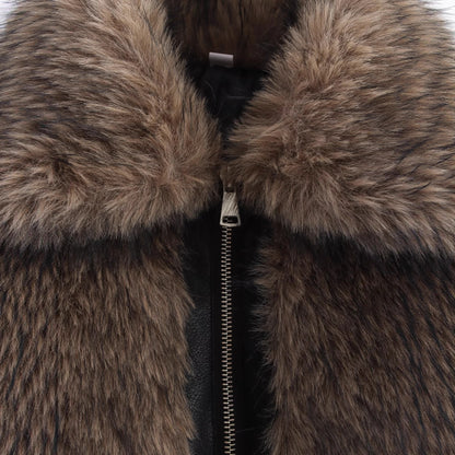 Women's short-cut faux fur bomber jacket with zipper and ribbed cuffs EVA-US