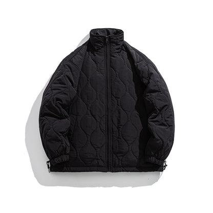 Unisex Boxy quilted jacket in military liner style with high stand-up collar and adjustable hem EVA-US