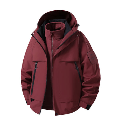 Men's three-piece waterproof outdoor jacket with removable hood and fleece inner jacket EVA-US