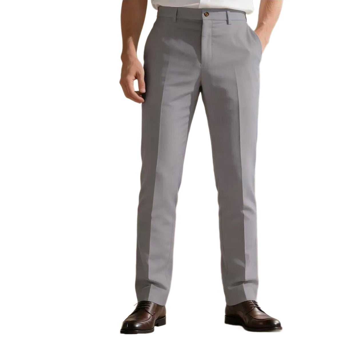 Men's narrow-cut business pants with crease, flat waistband, and stretch comfort EVA-US