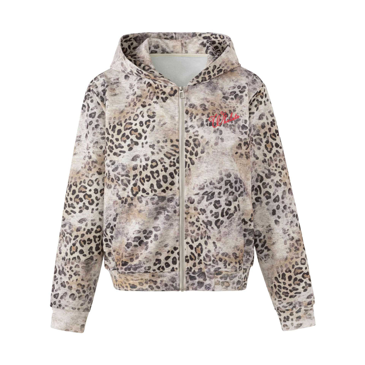 Women's Cozy Hooded Jacket in Boxy Cut with Vintage Leopard Print and Kangaroo Pocket EVA-US