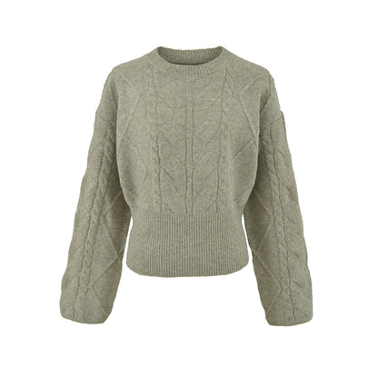 Women's Short Cable Knit Sweater with Fitted Ribbed Cuffs EVA-US