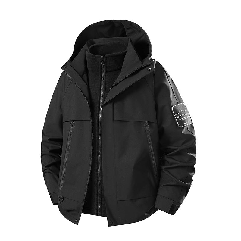 Men's three-piece waterproof outdoor jacket with removable hood and fleece inner jacket EVA-US