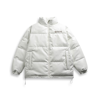 Unisex short-cut matte thermal puffer jacket with minimal seam construction and drawstring hem EVA-US
