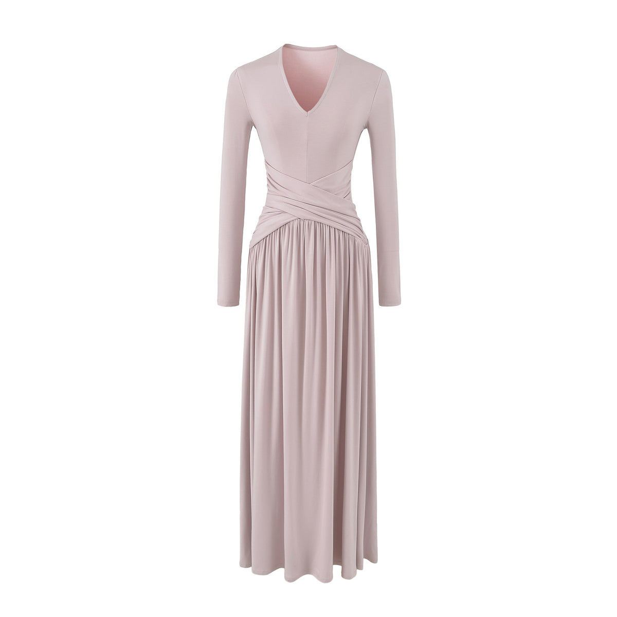 Women's V-Neck Maxi Wrap Dress Made of Jersey with Gathered Waist Section EVA-US