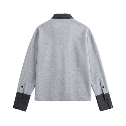Unisex Boxy Polo Sweatshirt with Contrast Collar and Extended Cuff Sleeves EVA-US