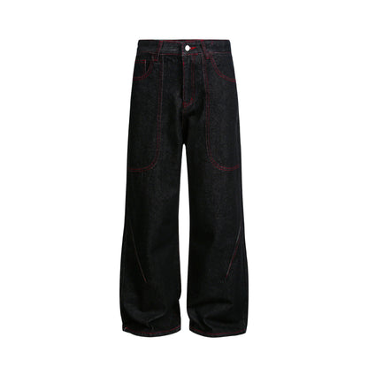 Women's wide cropped denim pants with high waist and contrast seams EVA-US