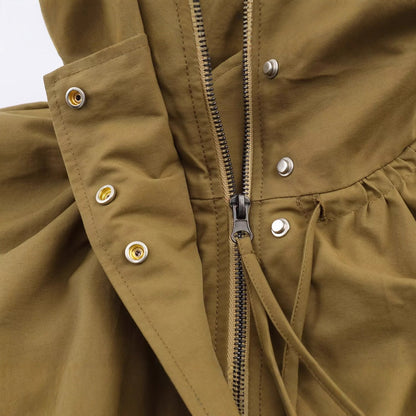 Women's Loose-Fitting Transitional Jacket with Drawstring Collar and Balloon-Shaped Hem EVA-US