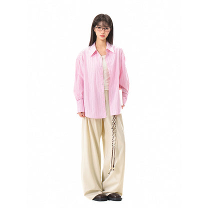 Women's Relaxed-Fit Boxy Shirt Blouse with fine ribbed texture and extended back hem EVA-US