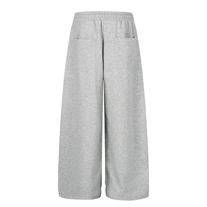 Women's Wide Palazzo Sweatpants with Plaid Pattern Applications, Drawstring Waistband and Adjustable Hem