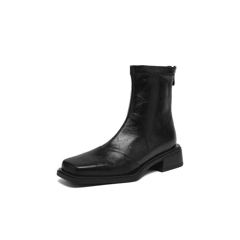 Women's ankle boots with fashionable block heel and high-quality leather surface EVA-US