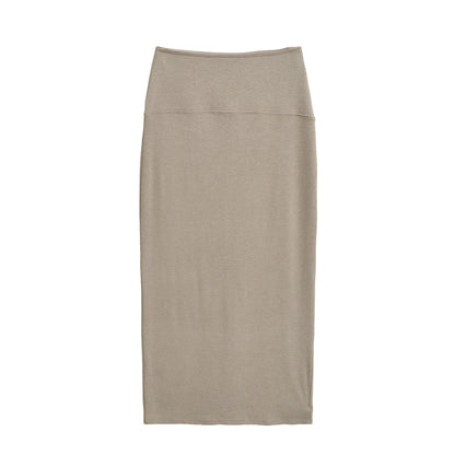 Ladies' cropped set made of fine knit with button cardigan and figure-hugging maxi skirt EVA-US