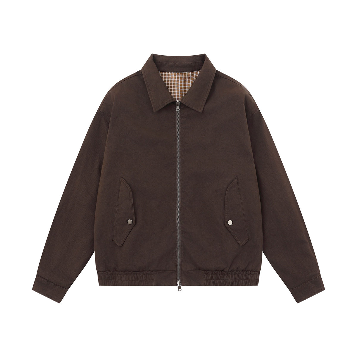 Men's Boxy Canvas Blouson Jacket with Zipper, Flap Pockets and Elastic Hem EVA-US