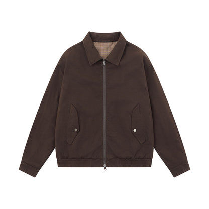 Men's Boxy Canvas Blouson Jacket with Zipper, Flap Pockets and Elastic Hem EVA-US