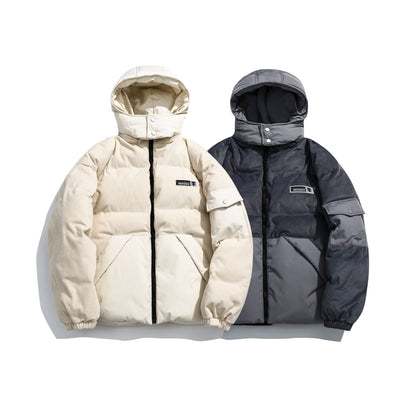 Women's cord quilted puffer jacket with hood and utility arm pocket EVA-US