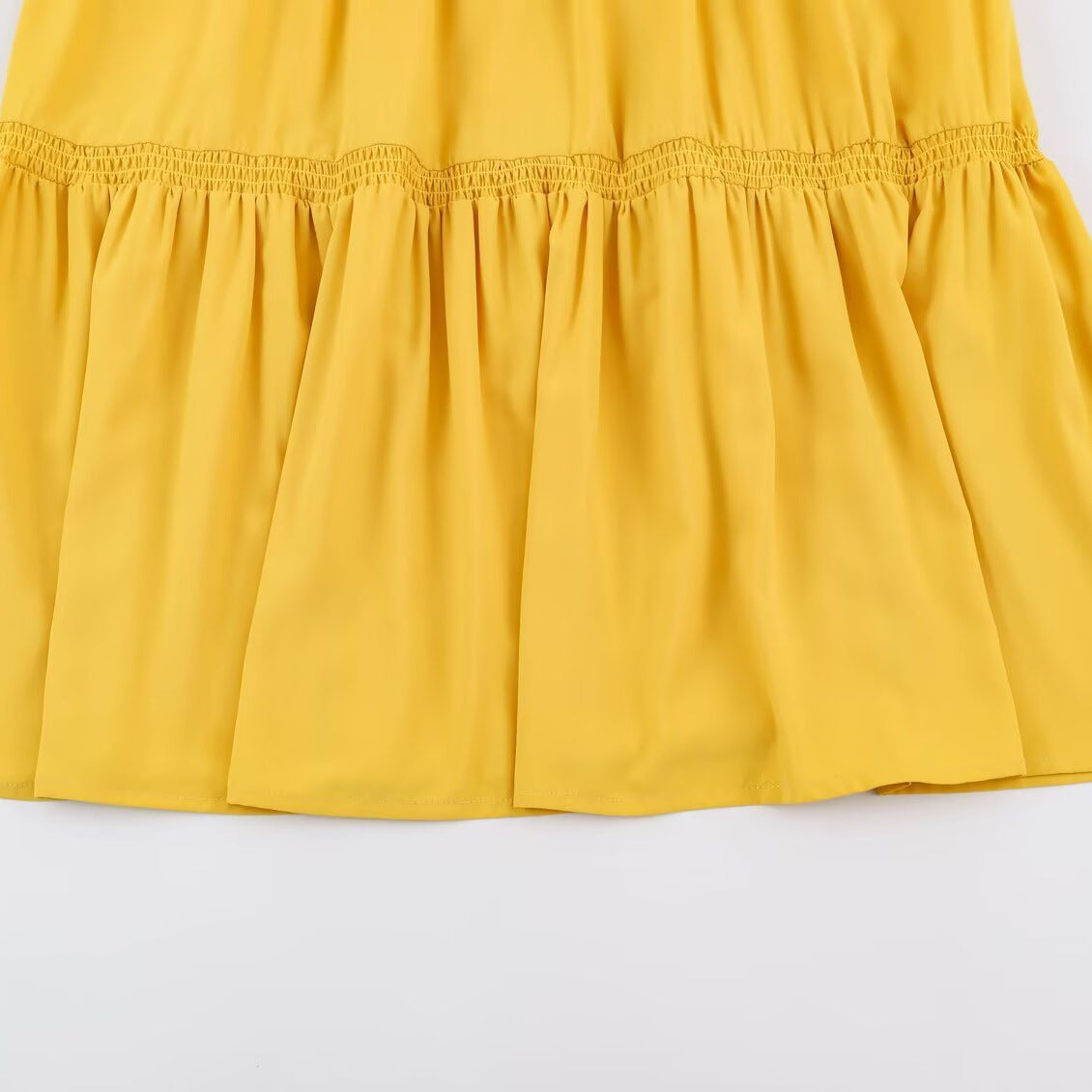 Women’s Ruffle Midi Dress with High Stand Collar, Tiered Skirt and Waist Smocking
