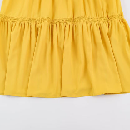 Women’s Ruffle Midi Dress with High Stand Collar, Tiered Skirt and Waist Smocking