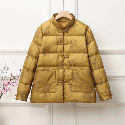 Women's padded quilted jacket with stand-up collar and traditional button placket EVA-US