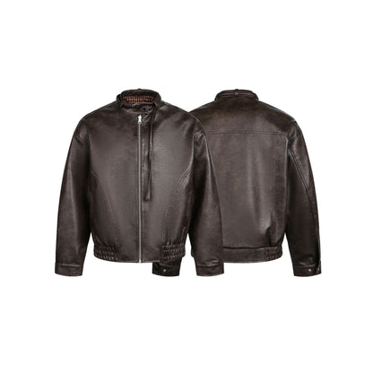 Men's leather pilot jacket with buckle collar and gathered hem EVA-US