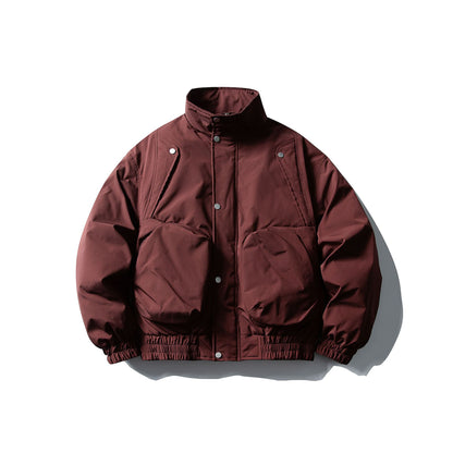 Men's Short Boxy Thermal Bomber with High Stand-Up Collar and Attached XXL Pockets EVA-US