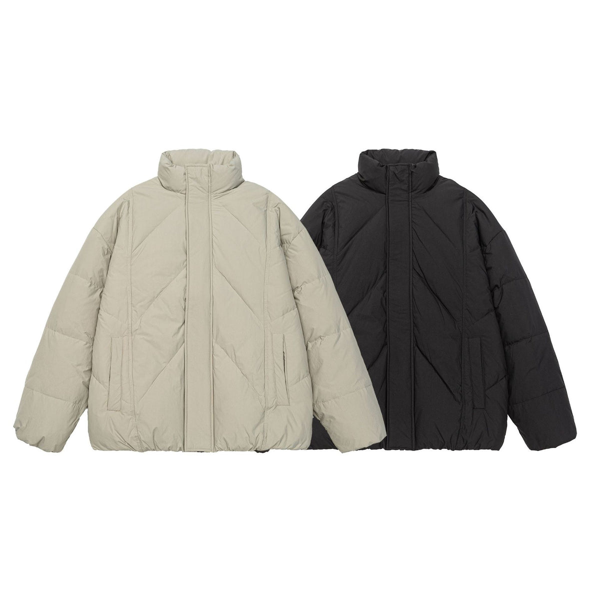 Unisex Oversized quilted winter jacket with high stand-up collar and concealed zipper EVA-US