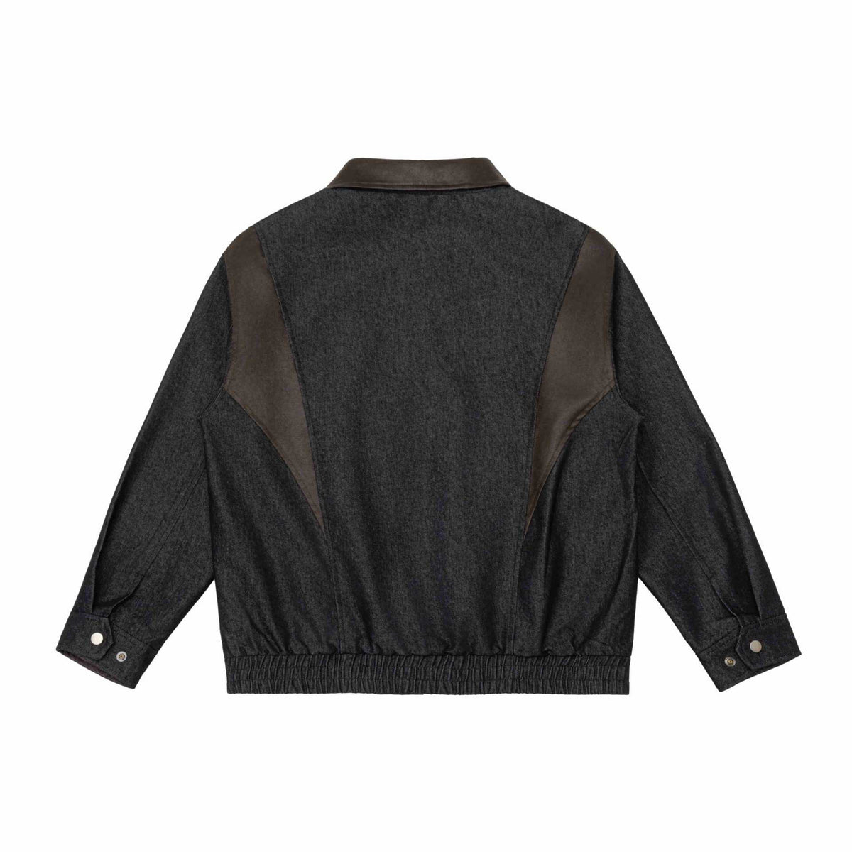 Men's short jacket in boxy cut made of wool-denim mix with leather-trimmed collar and vertical zippered chest pocket EVA-US