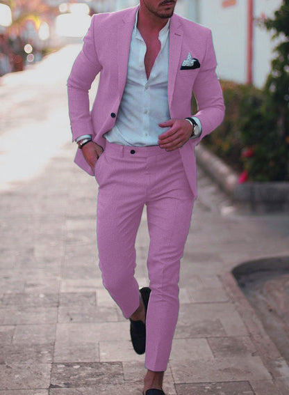 EVA-US Men's Linen Suit Set – Tailored Blazer & Slim Chino Pants
