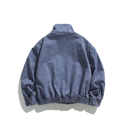 Unisex Short Jacket in Vintage Canvas with High Stand-Up Collar and Utility Pockets EVA-US