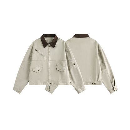 Unisex Boxy-Canvas-Jacket with contrast collar and multifunctional flap pockets EVA-US