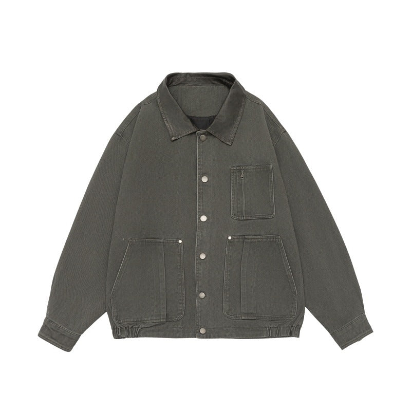 Men's Boxy Canvas Field Blouson with Snap Button Placket and Large Utility Pockets EVA-US