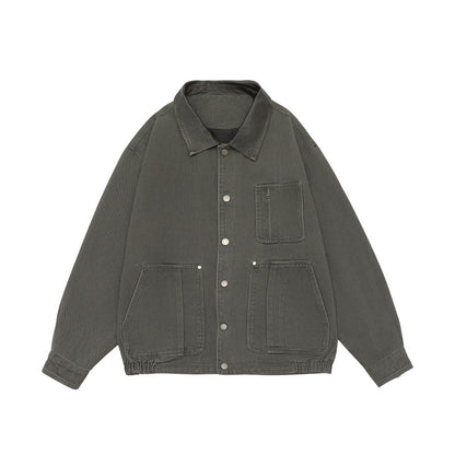 Men's Boxy Canvas Field Blouson with Snap Button Placket and Large Utility Pockets EVA-US