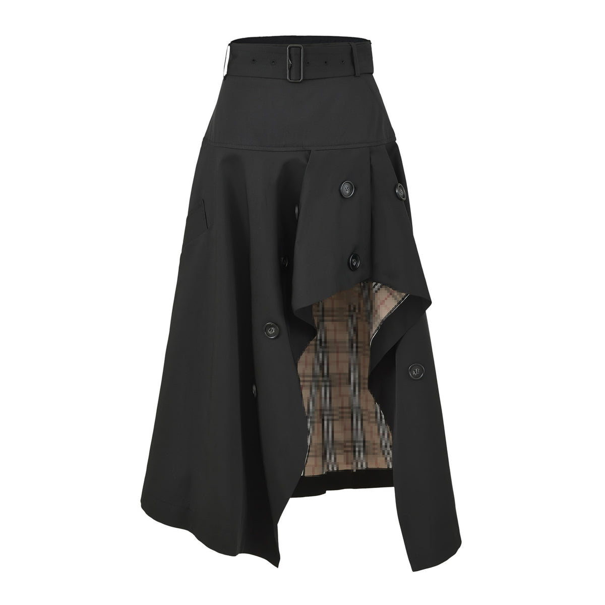 Women's Asymmetrical Trench Skirt with Waist Belt and Decorative Buttons EVA-US