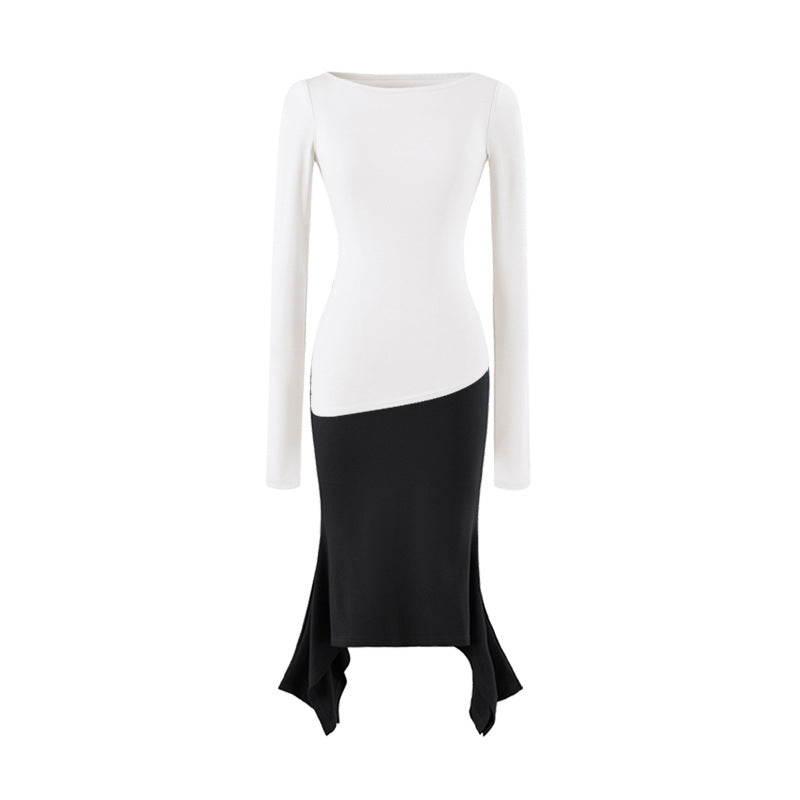 Women Figure-Hugging Midi Dress with Asymmetrical Hem and Panel Design EVA-US