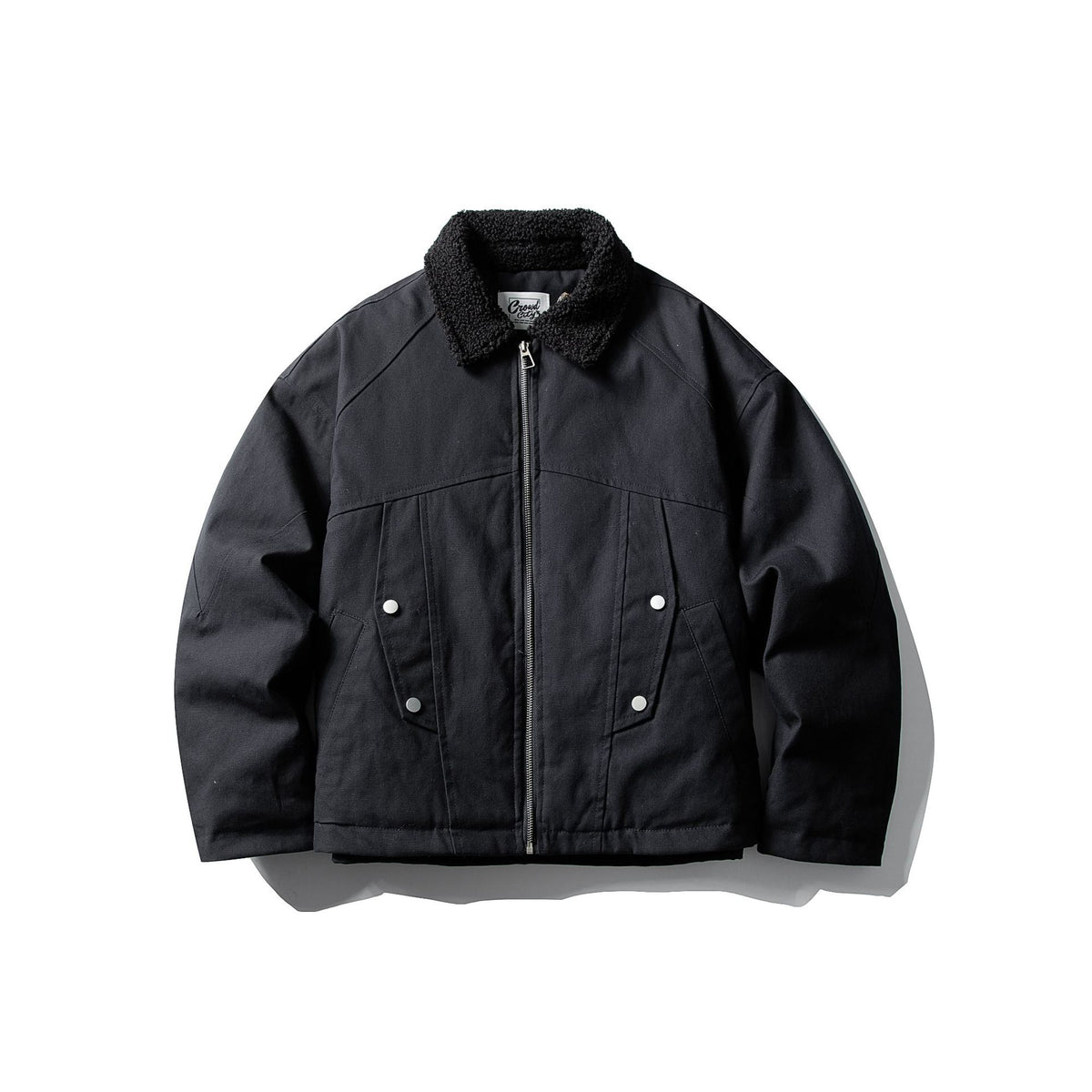 Unisex Short Canvas Field Blouson with Teddy Collar and Two-Way Zipper EVA-US