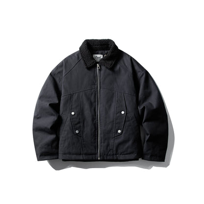 Unisex Short Canvas Field Blouson with Teddy Collar and Two-Way Zipper EVA-US