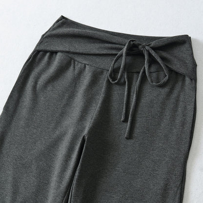 Women's Wide Jersey Lounge Pants with Folded Waistband and Drawstring EVA-US