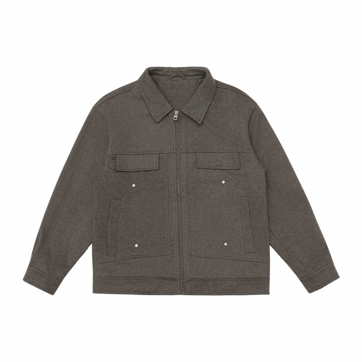 Men's Wool Blend Shacket with Zipper, Flap Pockets and Boxy Silhouette EVA-US