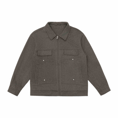 Men's Wool Blend Shacket with Zipper, Flap Pockets and Boxy Silhouette EVA-US