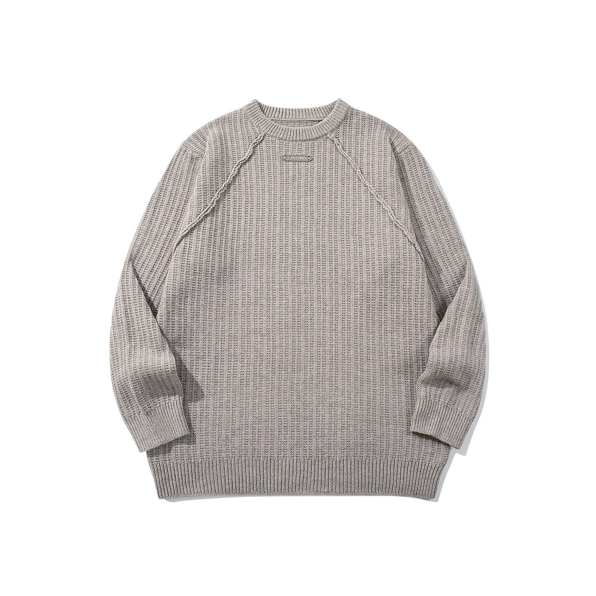 Unisex Structured Waffle Knit Crew Neck Sweater with Raglan Sleeves and Metal Logo EVA-US